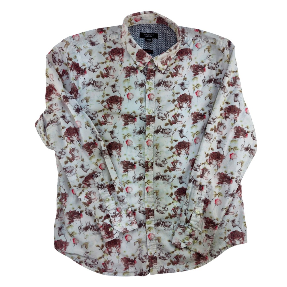 Structure Collection Mens Floral Long Sleeve Button Down Shirt
